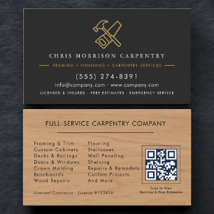 Tarjeta De Visita Código QR de Carpintería de Madera Servicio de Car