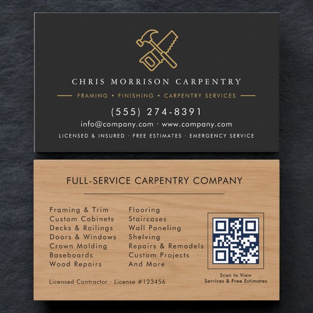 Tarjeta De Visita Código QR de Carpintería de Madera Servicio de Car (Subido por el creador)
