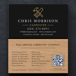 Tarjeta De Visita Código QR de Carpintería Profesional Carpintero