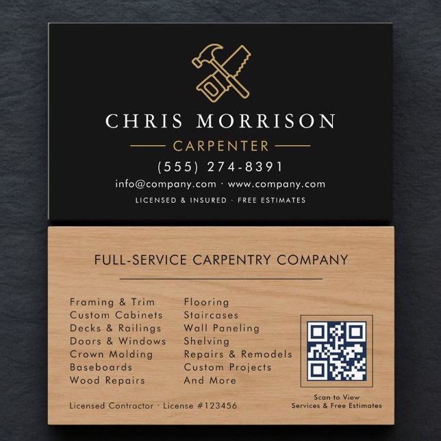 Tarjeta De Visita Código QR de Carpintería Profesional Carpintero (Subido por el creador)