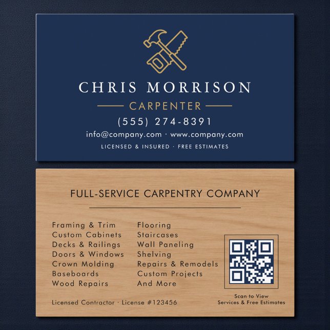 Tarjeta De Visita Código QR de Carpintero Moderno (Subido por el creador)