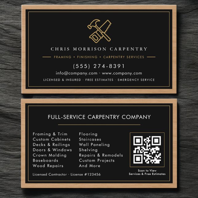 Tarjeta De Visita Código QR de carpintero Servicios de carpintería  (Subido por el creador)