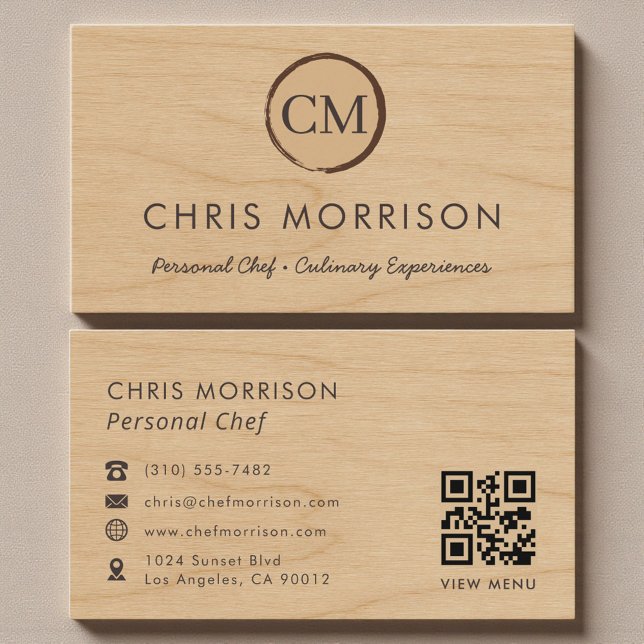 Tarjeta De Visita Código QR de Catering de Madera Rústica Chef Perso (Subido por el creador)