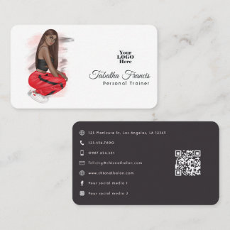 Tarjeta De Visita Código QR de chica instructora de fitness mujer ne