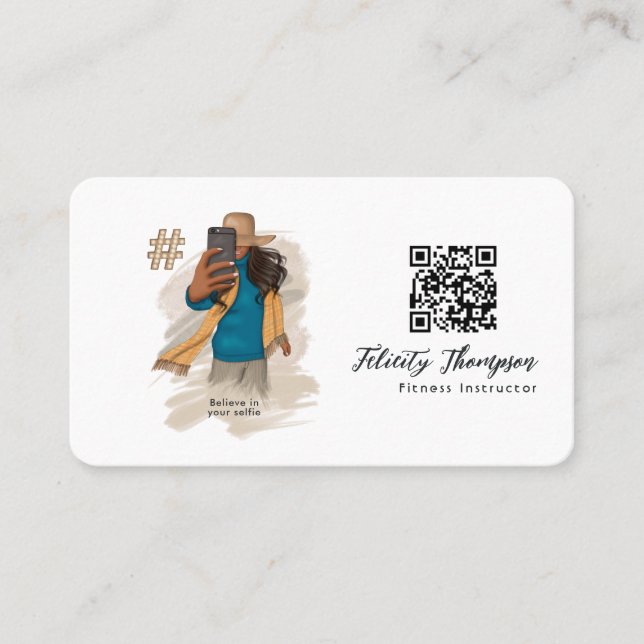 Tarjeta De Visita Código QR de Chica Selfie de moda (Anverso)