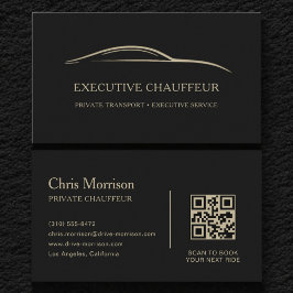 Tarjeta De Visita Código QR de Chofer Ejecutivo Negro y Dorado