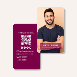 Tarjeta De Visita Código QR de ciruela Conectar Moderno Minimalista