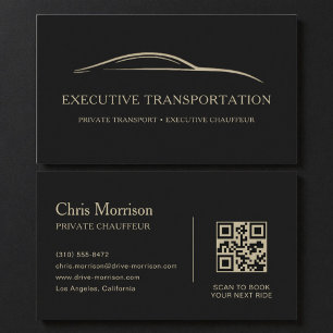 Tarjeta De Visita Código QR de coche de transporte elegante negro y