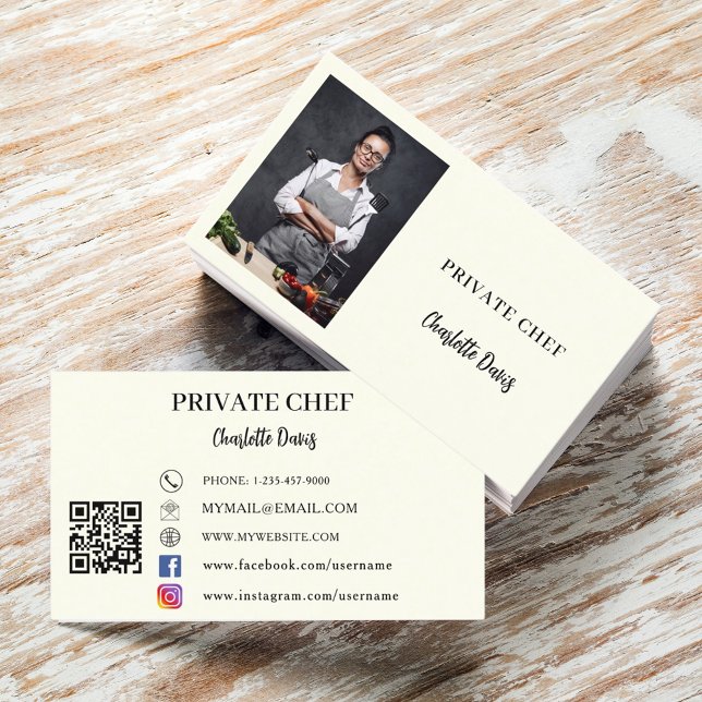 Tarjeta De Visita Código QR de cocina de cocina de marfil de chef pr (Subido por el creador)