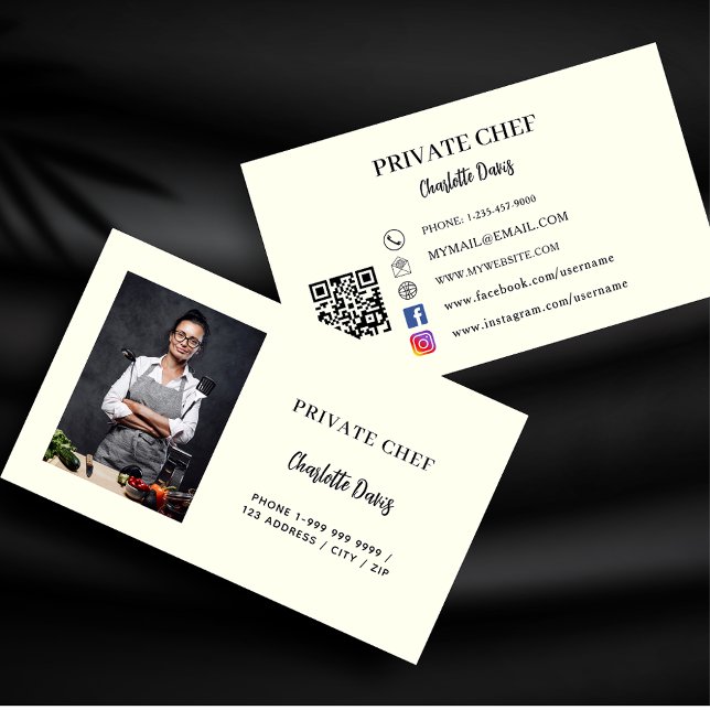Tarjeta De Visita Código QR de cocina de cocina de marfil de chef pr (Subido por el creador)