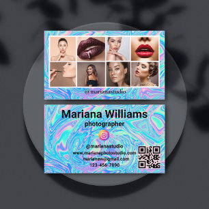 Tarjeta De Visita código qr de colaje de 8 fotos holográficas de ins