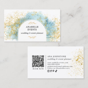 Tarjeta De Visita Código QR de color azul dorado Redes sociales