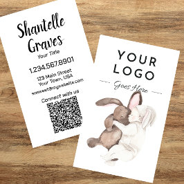 Tarjeta De Visita Código QR de color de agua para bebé y conejo vert