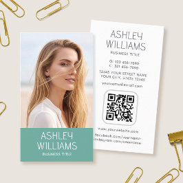 Tarjeta De Visita Código QR de color elegante verde personalizado mo