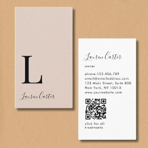 Tarjeta De Visita Código QR de color marrón claro moderno y monogram