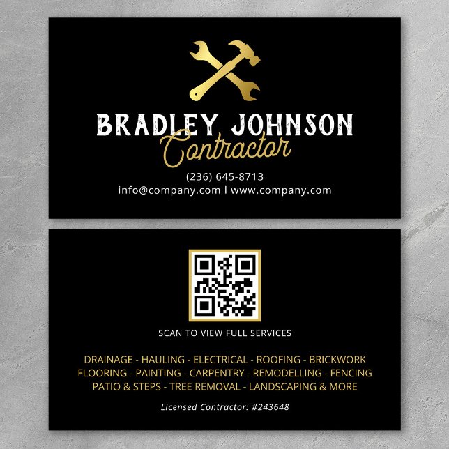 Tarjeta De Visita Código QR de construcción de Black Gold (Subido por el creador)