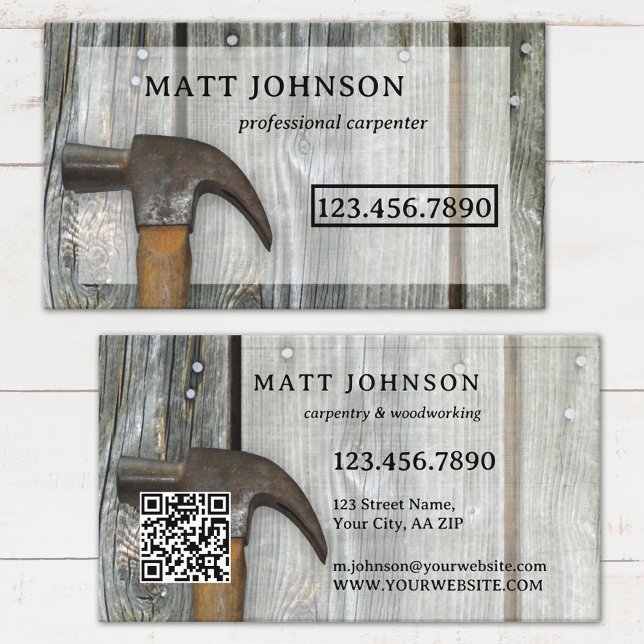 Tarjeta De Visita Código QR de construcción de carpintero profesiona (Subido por el creador)