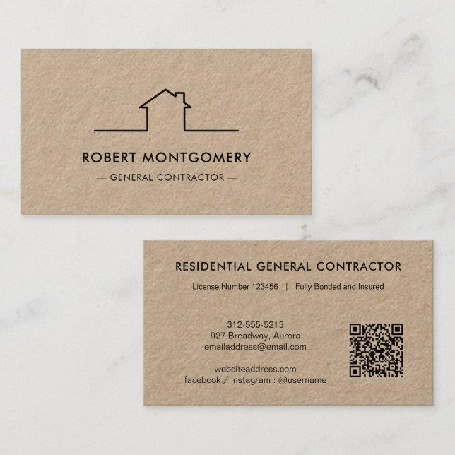 Tarjeta De Visita Código QR de construcción de contratista moderno (Anverso / Reverso)