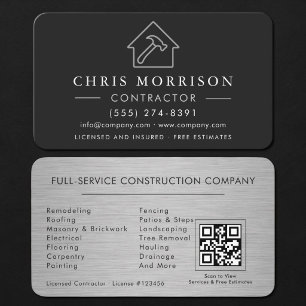 Tarjeta De Visita Código QR de Construcción de Edificio de Plata Met