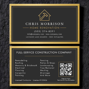 Tarjeta De Visita Código QR de Construcción de Edificios de Oro Reno