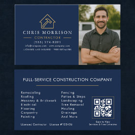 Tarjeta De Visita Código QR de Construcción de Edificios Foto Azul M