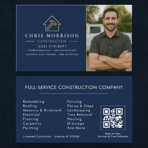 Tarjeta De Visita Código QR de Construcción de Edificios Foto Azul M