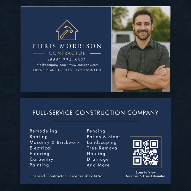 Tarjeta De Visita Código QR de Construcción de Edificios Foto Azul M (Subido por el creador)