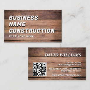 Tarjeta De Visita Código QR de Construcción de Madera Negrita Rústic