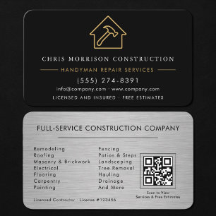 Tarjeta De Visita Código QR de Construcción de Mano de Obra Metaliza