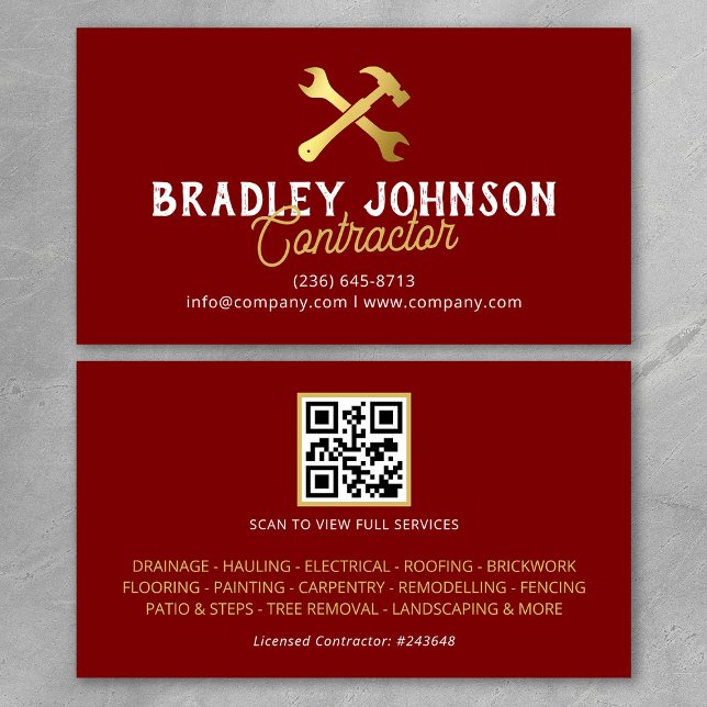 Tarjeta De Visita Código QR de construcción de oro rojo (Subido por el creador)