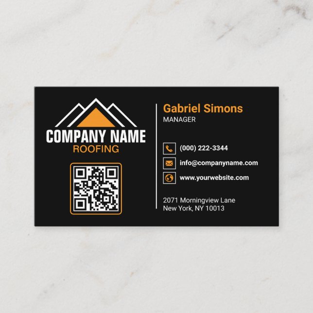 Tarjeta De Visita Código QR de construcción de techos naranjas minim (Anverso)
