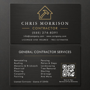Tarjeta De Visita Código QR de Construcción General Metálico Negro D
