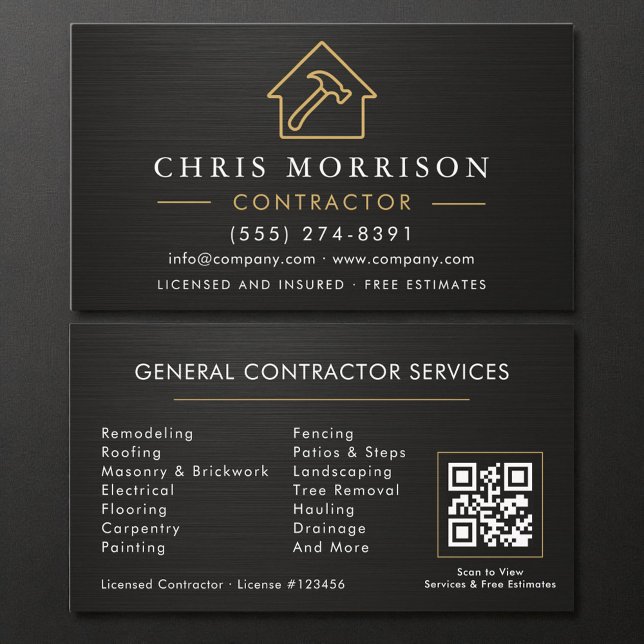 Tarjeta De Visita Código QR de Construcción General Metálico Negro D (Subido por el creador)