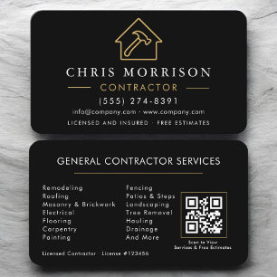 Tarjeta De Visita Código QR de Construcción General Negro Oro