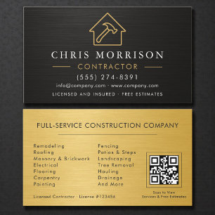Tarjeta De Visita Código QR de Construcción Metálico Dorado y Negro