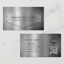 Tarjeta De Visita Código QR de Construcción Metálico Plateado