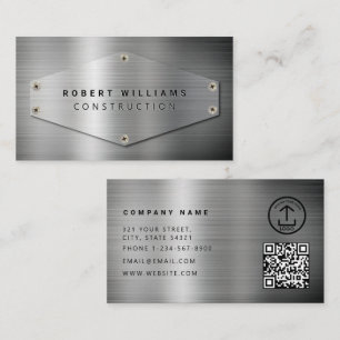 Tarjeta De Visita Código QR de Construcción Metálico Plateado