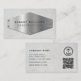 Tarjeta De Visita Código QR de Construcción Metálico Plateado Concre