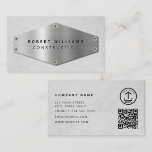 Tarjeta De Visita Código QR de Construcción Metálico Plateado Concre