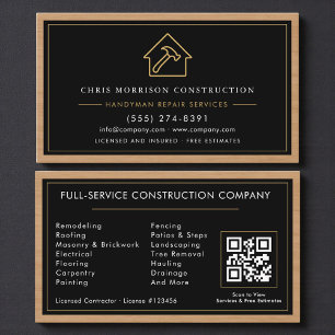 Tarjeta De Visita Código QR de Construcción y Manitas de Madera