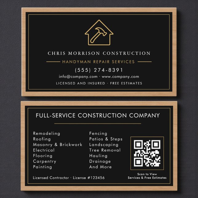 Tarjeta De Visita Código QR de Construcción y Manitas de Madera (Subido por el creador)