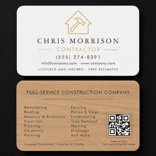 Tarjeta De Visita Código QR de Constructor Profesional de Oro Blanco