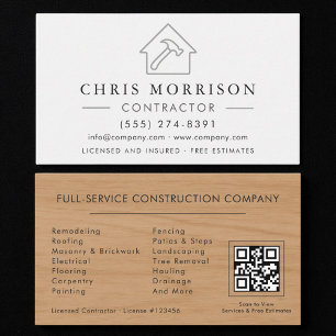 Tarjeta De Visita Código QR de constructor profesional plateado y bl