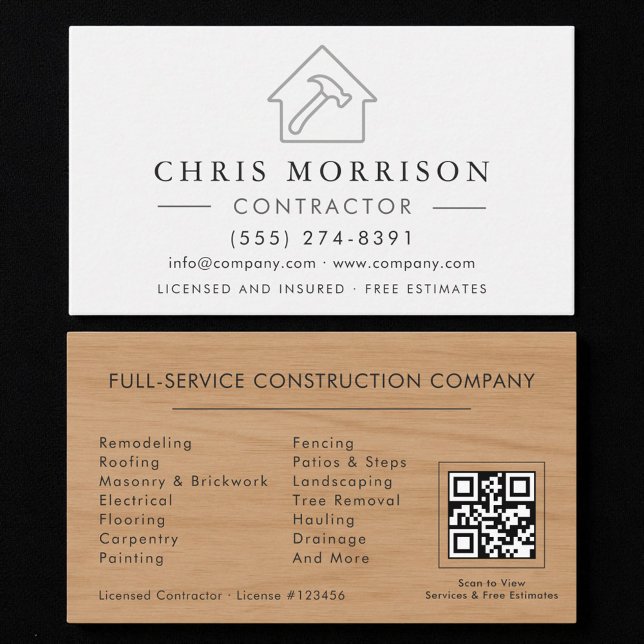Tarjeta De Visita Código QR de constructor profesional plateado y bl (Subido por el creador)