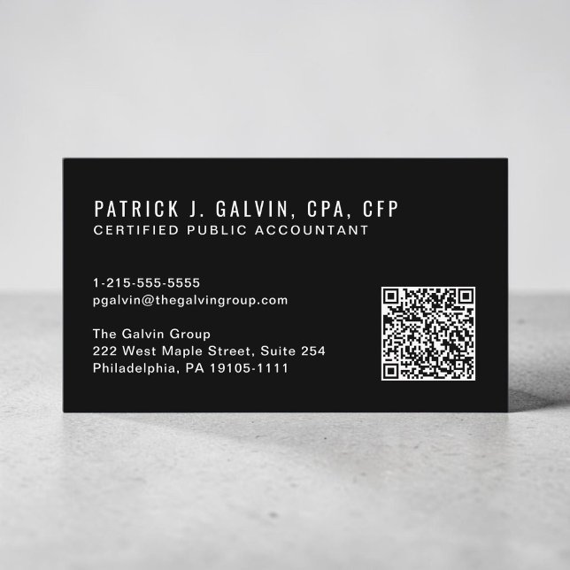Tarjeta De Visita Código QR de Contador CPA Negro (CPA Accountant QR Code Black Business Card)