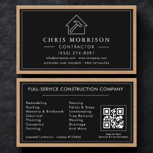Tarjeta De Visita Código QR de Contratista de Construcción de Madera
