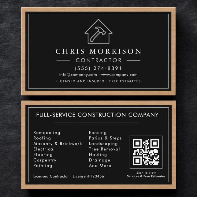 Tarjeta De Visita Código QR de Contratista de Construcción de Madera (Subido por el creador)