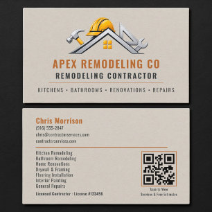 Tarjeta De Visita Código QR de contratista de construcción de remode