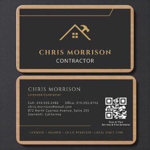 Tarjeta De Visita Código QR de contratista de construcción negro con