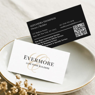 Tarjeta De Visita Código QR de Contratista de Hogar Monograma Negro